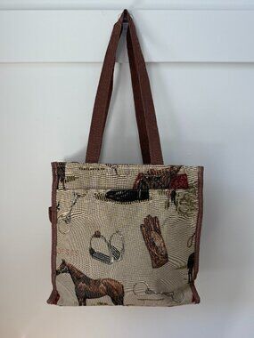 SIGNARE Equestrian Tapestry Horse Shopper Tote Bag Woven Shoulder Bag